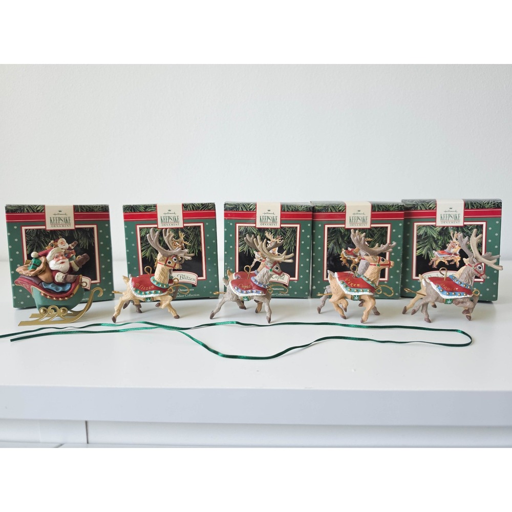 1992 Hallmark Keepsake Santa's Reindeer Collection Ornaments Set of 5 with Boxes